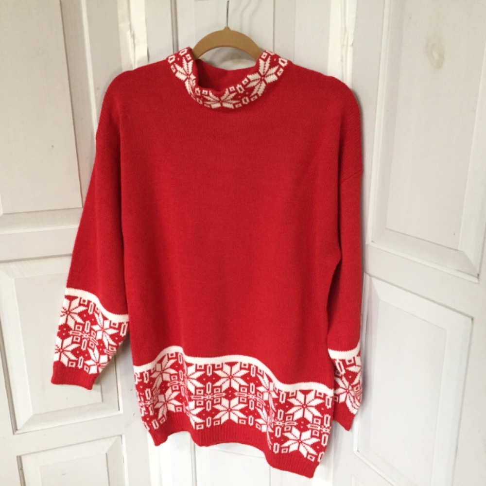 Red Snowflake Women's Sweater - Picture 9 of 15